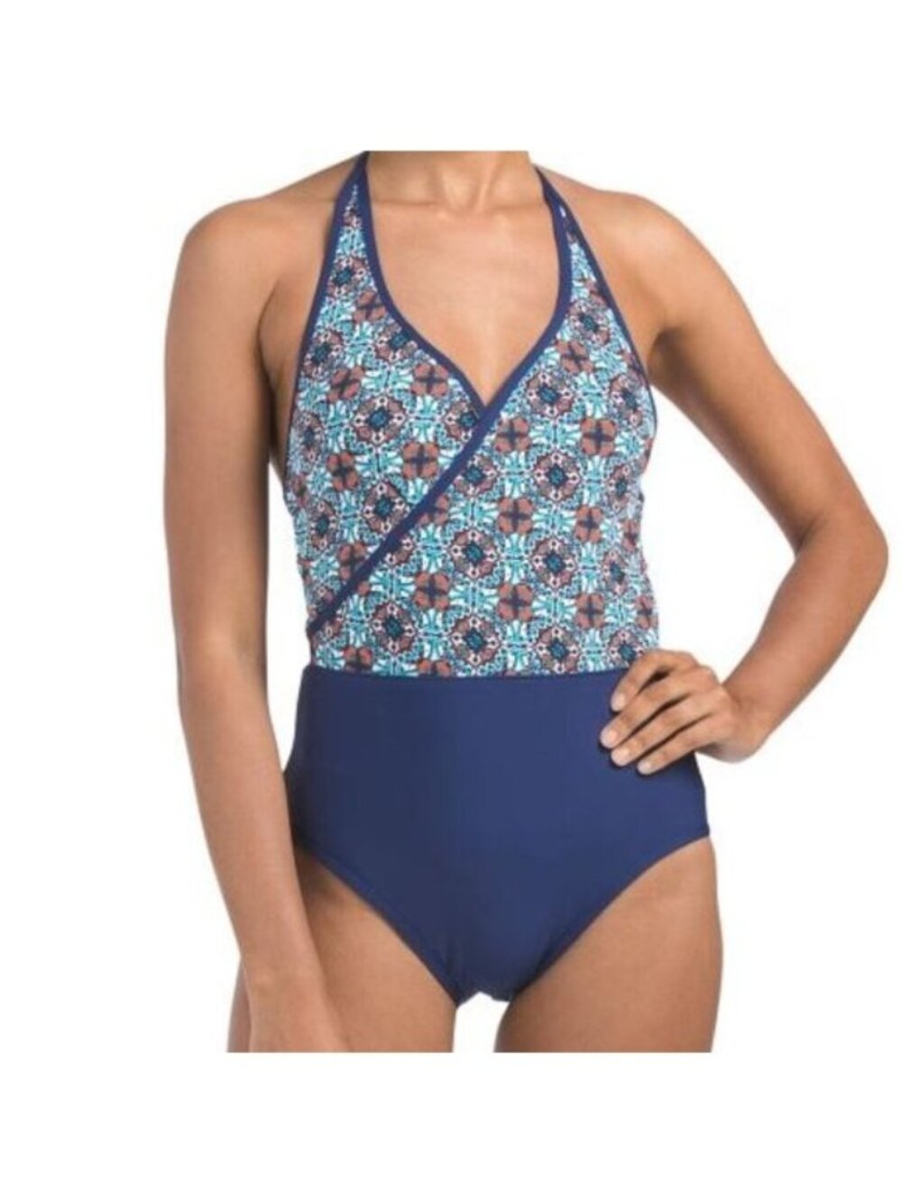 SEA ANGEL Surplice One-piece Swimsuit, Blue, size XL